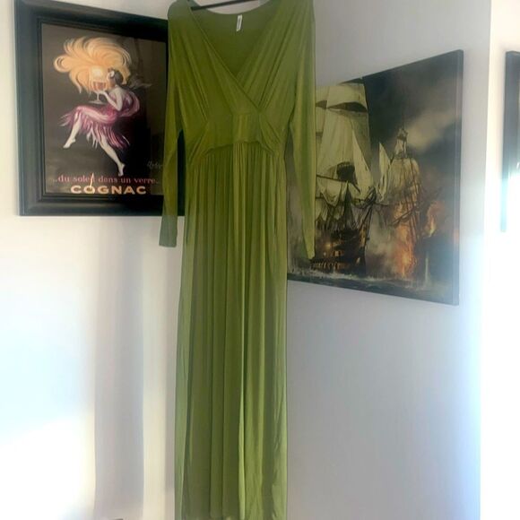 Maxi Dress Size Large Green Olive With Pockets - Picture 1 of 7
